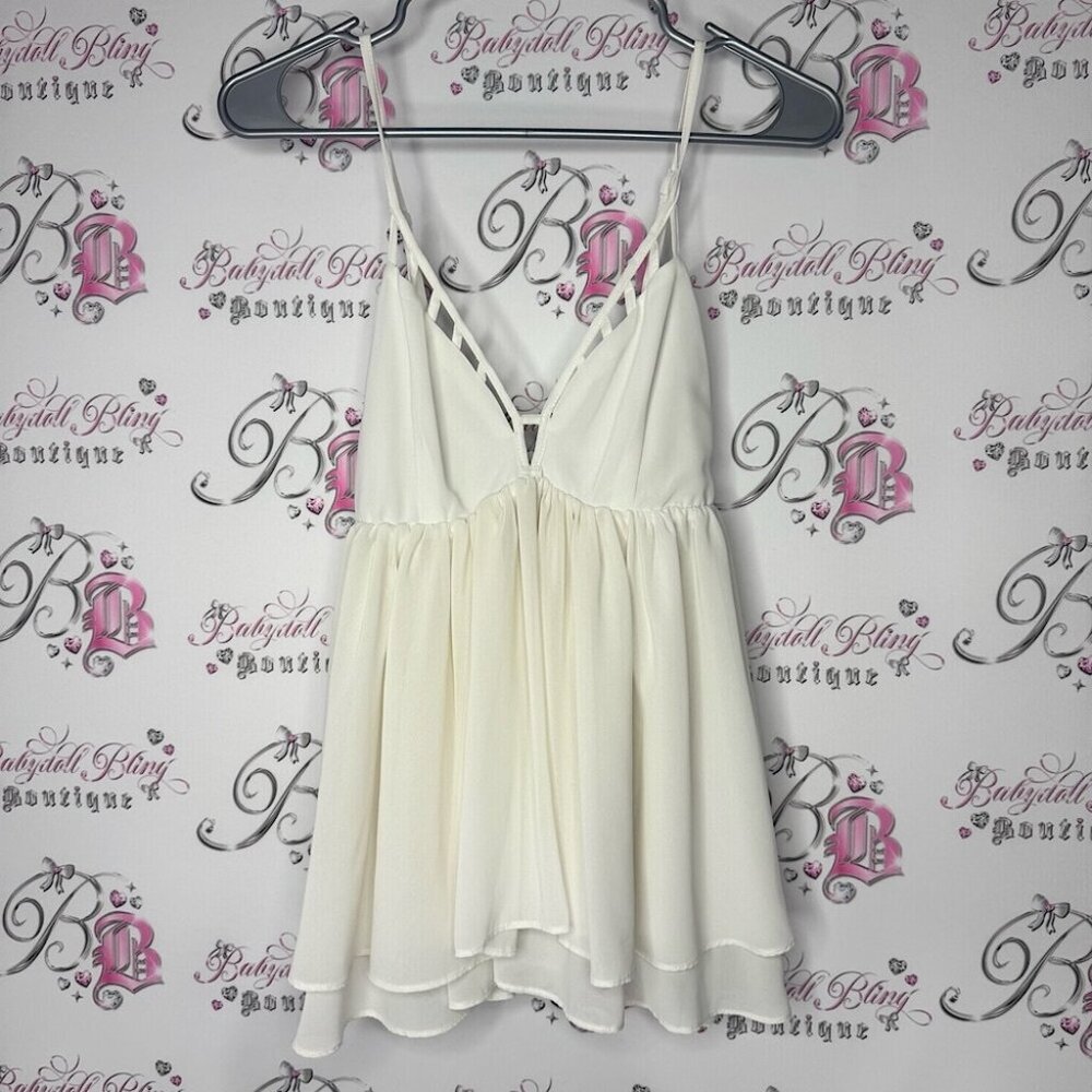 Cecico tank top Elegant White Sleeveless Top fairy boho cut out strappy cami